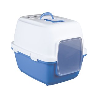 Trixie Katzentoilette Xavi mit Haube, Filter, Tr und Schaufel, 45x48x58 cm, blau/wei