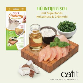 Catit Creamy Superfoods, Huhn, Kokos & Grnkohl (4x 10g) MHD 10/24