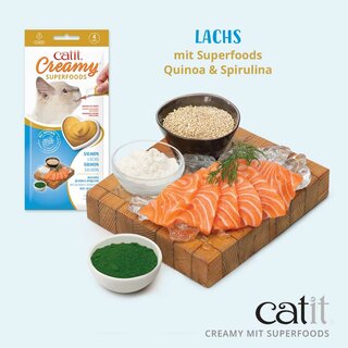 Catit Creamy Superfoods, Lachs, Quinoa & Spirulina (4x10g) MHD 10/24